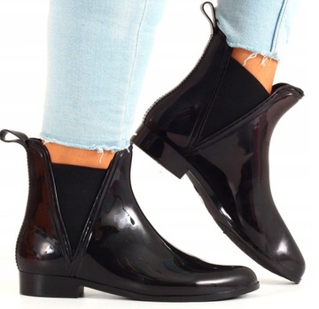 KALOSZE BOTKI GUMOWCE DAMSKIE CZARNE SZTYBLETY