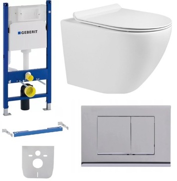 ZESTAW Stelaż WC GEBERIT UP100 + przycisk chrom mat + miska WC + deska W/O