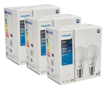 6x Żarówka LED E27 A60 8W 2700K 806lm PHILIPS