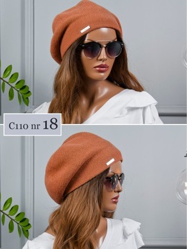 BERET CIEPŁA CZAPKA DAMSKA ELEGANCKA ZIMOWA BEANIE KOLORY