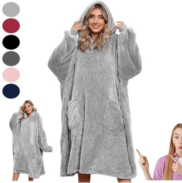 KOCOBLUZA KOC KOCYK BLUZA OVERSIZE Z KAPTUREM RÓŻOWA MIĘKKA NA ZIMNE DNI