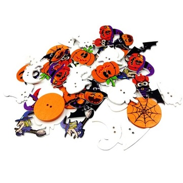 50 sztuk drewnianego guzika z płaskim tyłem w kształcie Halloween