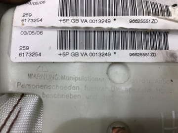 AIRBAG SEDADLA PRAVÝ PŘEDNÍ PEUGEOT 407 96625551ZD