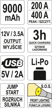 ПУСКОВОЕ УСТРОЙСТВО POWER BANK 9000MAH YATO