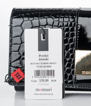 Женский кошелек CAPACITY LONG, черный с логотипом MONNARI, черный лак
