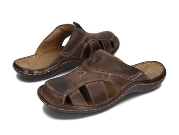 Мужские кожаные шлепанцы Коричневые сандалии из натуральной кожи 01G Размер 42