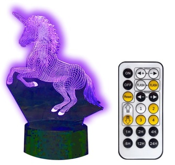 JEDNOROŻEC UNICORN LAMPKA NOCNA 3D LED + PILOT