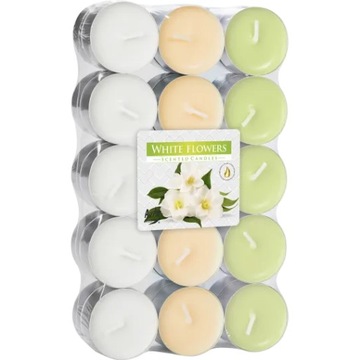 BISPOL AURA Podgrzewacze zapachowe tealight BIAŁE KWIATY, ~4h 30 sztuk