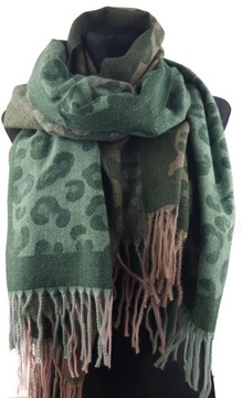 Шарф женский БОЛЬШОЙ шарф для покрытия с леопардовым принтом - ТЕМНО-ЗЕЛЕНЫЙ омбре