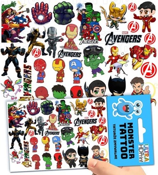 TATUAŻE ZMYWALNE TYMCZASOWE DLA DZIECI DZIECIĘCE AVENGERS WZORY ORYGINALNE