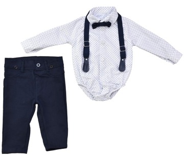 Elegancki zestaw dziecko KOMPLET NIEMOWLĘCY SPODNIE SZELKI BODY MUCHA R 92