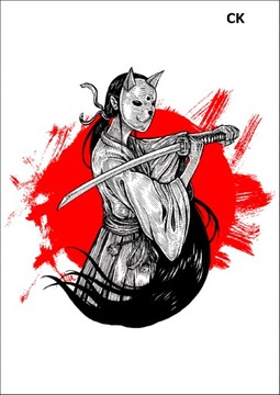 Duży TATUAŻ Tymczasowy SAMURAJ katana japoński gejsza kobieta dla dorosłych
