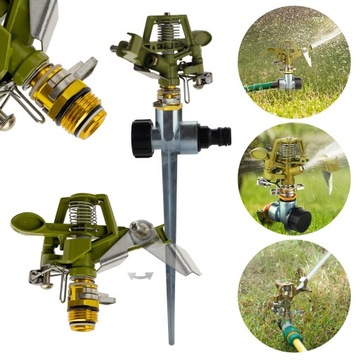 Zraszacz pulsacyjny METALOWY ALUMINIOWY regulowany 30-360st, WBIJANY, 8-12m