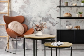 КРУГЛЫЕ ЖУРНАЛЬНЫЕ СТОЛЫ LOFT ПРОМЫШЛЕННЫЙ НАБОР СТОЛИКОВ 2 ШТ. SK106 ДУБ