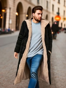 МУЖСКОЕ ДЛИННОЕ ФЛИСОВОЕ ПАЛЬТО ОСЕНЬ-ЗИМА, ДВУСТОРОННЕЕ, С УТЕПЛЕНИЕМ МЕХОМ