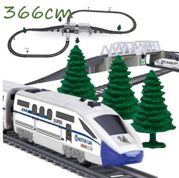 NOWOCZESNA KOLEJKA ELEKTRYCZNA 366 CM ZWODZONY MOST POCIĄG Z TORAMI