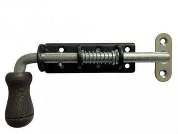 Zasuwka sprężynowa z rączką drewnianą czarna 150x30mm WSPU 150c do furtek