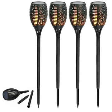 LAMPA SOLARNA LED LATARNIA POCHODNIA WBIJANA PŁOMIEŃ DO OGRODOWE LED 4 SZT
