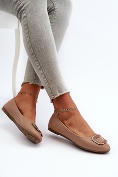 БАЛЕТКИ ЖЕНСКИЕ С ЭКО ДЕКОРАЦИЕЙ, ПЛОСКИЕ, КОМФОРТНЫЕ, ТЕМНО-БЕЖЕВЫЕ 38