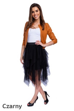 027 _ЮБКА ИЗ ТЮЛЯ, миди с оборками