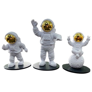 3x Figurka-rzeźba astronauty, rzeźba kosmonauty, dekoracja złota