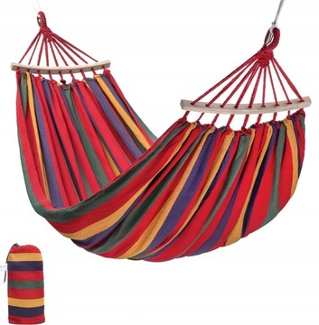 Hamak z drążkiem pomarańcze i czerwienie 230 kg 295 x 150