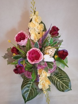 Kwiaty na grób FLOWERBOX KOMPOZYCJA+BUKIET KOMPLET