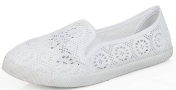BALERINKI BIAŁE KORONKOWE TRAMPKI TENISÓWKI 39