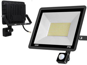 Lampa Halogen Zewnętrzny na Garaż 100W IP65 Czujka Czujnik Ruchu Zmierzchu