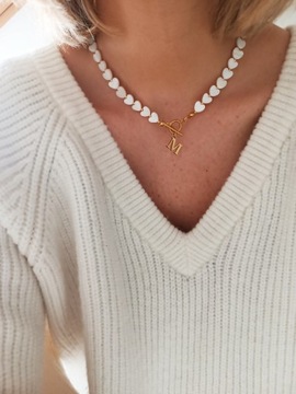 Колье с сердечками Буквы Hearts Перламутр Toggle LETTERS Toho