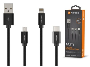 Кабель Natec 3in1 MicroUSB Usb-C LIGHTNING, 1 м