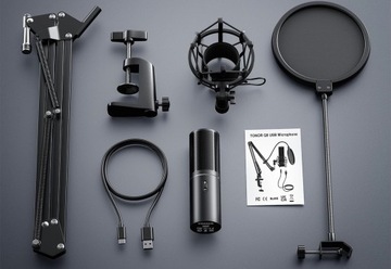 НАБОР КОНДЕНСАТОРНОГО USB-МИКРОФОНА TONOR Q9 + РЕГУЛИРУЕМЫЙ РУЧКА PLUG&PLAY