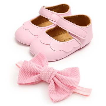 Buty buciki niechodki balerinki dla dziewczynki + opaska RÓŻOWE 6-12m 18 19