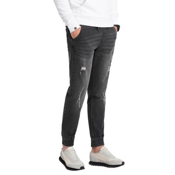 Męskie spodnie jeansowe JOGGERY z przetarciami czarne V2 OM-PADJ-0150 XL