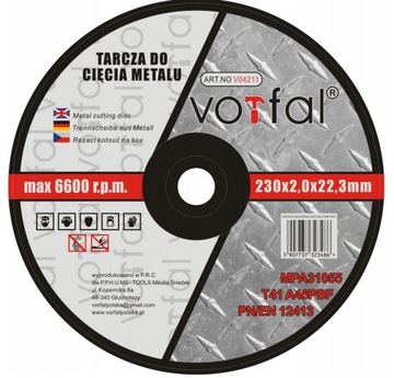 TARCZA TARCZE DO CIĘCIA METALU STALI 230x2,0mm TARCZA DO SZLIFIERKI KĄTOWEJ