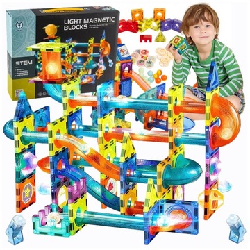 ŚWIECĄCE KLOCKI MAGNETYCZNE ŚWIECĄCY TOR MAGNETYCZNY dla kulek ZESTAW XXL