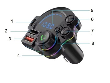 Автомобильный FM-передатчик Bluetooth QC 3.0 PD со светодиодной подсветкой, адаптер автомобильного зарядного устройства