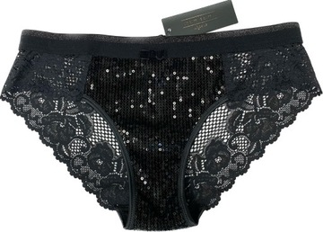 INTIMISSIMI MAJTKI eleganckie KORONKA cekiny welur aksamit czarne S/36