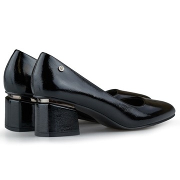 Buty damskie Eleganckie lakierowane czarne czółenka na średnim obcasie 40