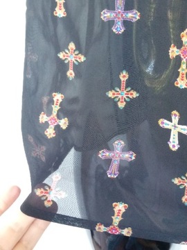 Gotycka barokowa bluzka krzyż mgiełka cyrkonie S