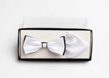 МУЖСКОЙ БЕЛЫЙ ТЕМНО-СИНИЙ ГЛАДКИЙ ГАЛСТУК-БАБОЧКА + ТРУБКА