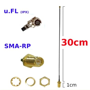 Пигтейл uFL IPEX IPX - SMA-RP розетка 1,13мм 30см