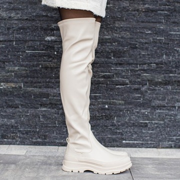 Бежевые длинные ботфорты с плоской подошвой Nevada II 39