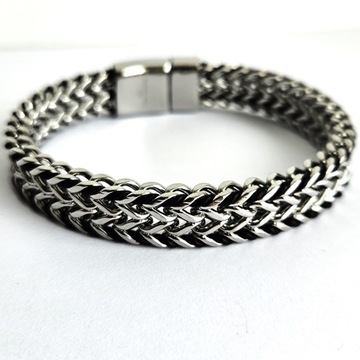 Piękna bransoletka męska, stal, skóra, 20,5cm JAKOŚĆ VERSATILE PREMIUM