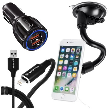 UCHWYT SAMOCHODU TELEFON KABEL DO IPHONE ŁADOWARKA