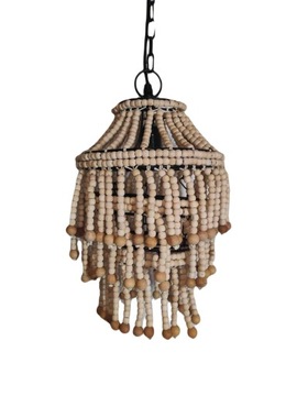 LAMPA SUFITOWA ŻYRANDOL Z DREWNIANYCH KORALI KORALIKÓW BOHO VINTAGE DREWNO