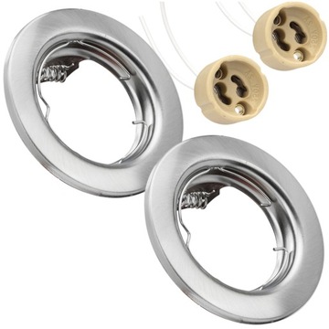 2x SREBRNA MAŁA OPRAWA HALOGENOWA STAL NIERDZEWNA METALOWA DO ŻARÓWEK LED