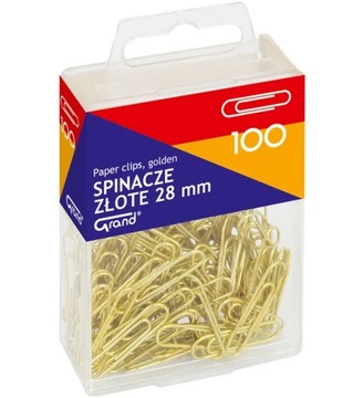 Złote SPINACZE biurowe solidne 26mm 100 sztuk GRAND