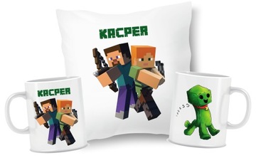 Zestaw PODUSZKA + KUBEK MINECRAFT + TWOJE IMIĘ