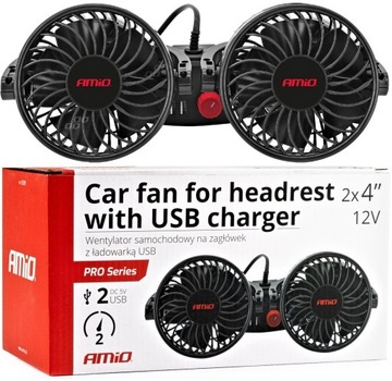 WENTYLATOR SAMOCHODOWY WIATRAK NA ZAGŁÓWEK 12V USB